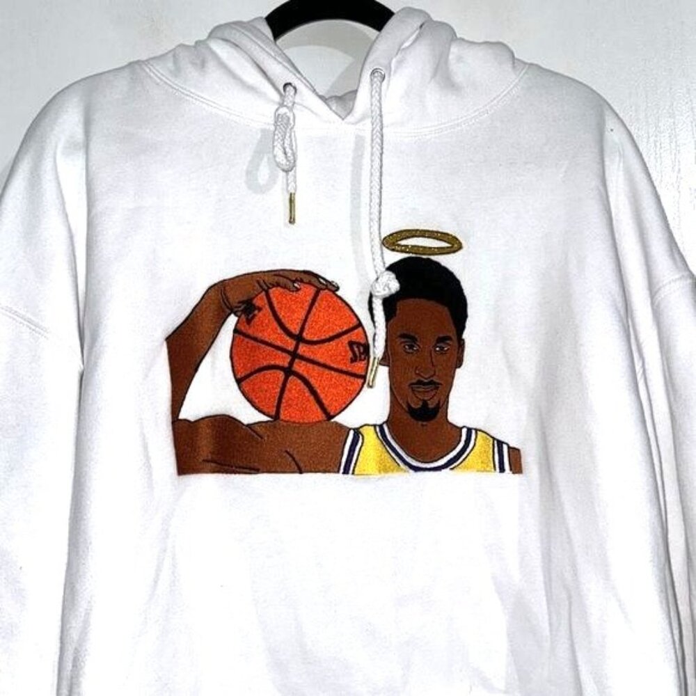 Kobe Bryant Tribute Hoodie 2XL White With Basketball & Halo Embroidery By Indepe - Picture 2 of 10